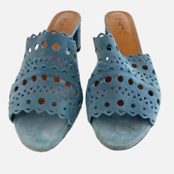 Alaia Blue Laser-Cut Suede Mules Sandals 6.5 - Picture 2 of 10
